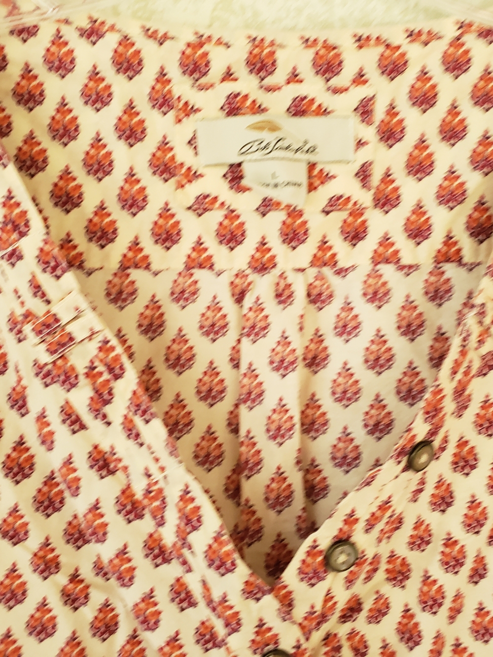 Bob Timberlake Ivory & Raspberry Printed Tunic Top Large Cotton Summer Light - Picture 2 of 11